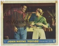 6g314 HONDO 3D LC #1 '53 John Wayne hands his pistol to pretty Geraldine Page for protection!