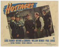 6g320 HOSTAGES LC #3 '43 Nazi soldiers question William Bendix outside restaurant in World War II!