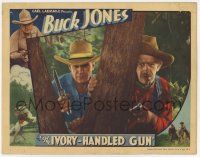 6g355 IVORY-HANDLED GUN LC '35 close up Buck Jones & companion with guns drawn behind tree!