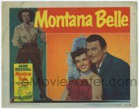 6g531 MONTANA BELLE LC #6 '52 smiling portrait of female bandit Jane Russell & George Brent!