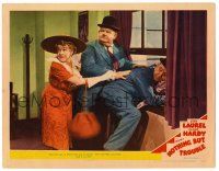6g576 NOTHING BUT TROUBLE LC #3 '45 woman helps Stan Laurel & Oliver Hardy sneak out window!