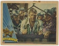 6g623 PITTSBURGH LC '42 great close up of wounded Randolph Scott on elevator with miners!