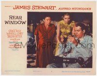 6g018 REAR WINDOW LC #7 '54 Hitchcock, Thelma Ritter & Grace Kelly look at excited James Stewart!