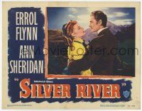 6g725 SILVER RIVER LC #5 '48 Errol Flynn hugs beautiful Ann Sheridan in front of mountains!