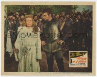 6g817 THAT LADY IN ERMINE LC #3 '48 Douglas Fairbanks Jr. in armor with Betty Grable in fur robe!
