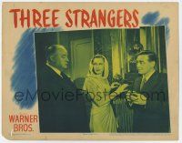 6g854 THREE STRANGERS LC '46 Geraldine Fitzgerald & Peter Lorre stare at Sydney Greenstreet!