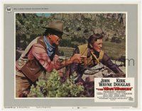 6g927 WAR WAGON LC #3 '67 close up of cowboys John Wayne & Kirk Douglas scouting ahead!