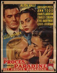 6j145 PARADINE CASE Belgian '48 Alfred Hitchcock, art of Gregory Peck, Todd, Valli & Jourdan!