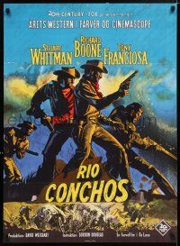 6j264 RIO CONCHOS Danish '64 cool art of cowboys Richard Boone, Stuart Whitman & Tony Franciosa!