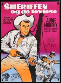 6j269 SHOWDOWN Danish '64 different artwork of Audie Murphy & enemies chained together!