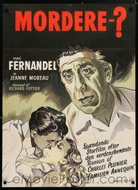 6j277 THREE SINNERS Danish '51 Fernandel & young Jeanne Moreau, cool Wenzel art!