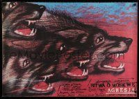 6j318 FIGHT FOR MOSCOW Polish 26x37 '85 wild Andrzej Pagowski art of wolf pack!