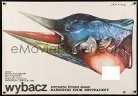 6j319 FORGIVE ME Polish 27x38 '87 Russian, bizarre Procka Socha fish/bird w/bare breast artwork!