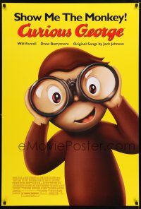 6k144 CURIOUS GEORGE DS 1sh '06 Will Ferrell & Drew Barrymore, art of cute monkey w/ binoculars!
