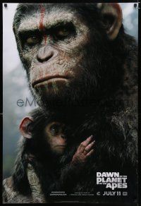 6k152 DAWN OF THE PLANET OF THE APES style B teaser DS 1sh '14 close-up of Caesar w/ his son!