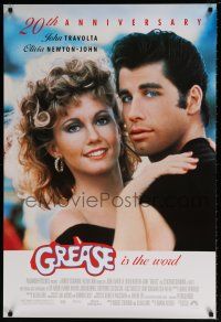 6k259 GREASE 1sh R98 close up of John Travolta & Olivia Newton-John in a most classic musical!
