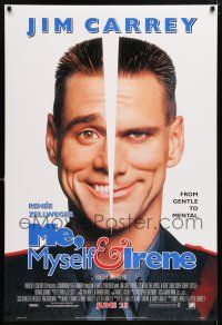 6k415 ME, MYSELF & IRENE style A advance DS 1sh '00 wacky portrait image of two-faced Jim Carrey!