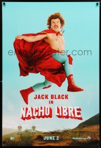 6k455 NACHO LIBRE side style teaser DS 1sh '06 wacky image of Mexican luchador wrestler Jack Black