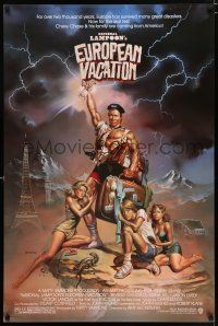 6k462 NATIONAL LAMPOON'S EUROPEAN VACATION 1sh '85 Vallejo art of Chevy Chase, Beverly D'Angelo!