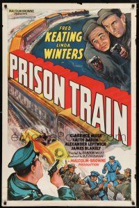 6k522 PRISON TRAIN 1sh '38 Fred Keating, cool car racing alongside train artwork!