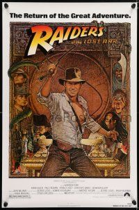6k542 RAIDERS OF THE LOST ARK 1sh R82 great art of adventurer Harrison Ford by Richard Amsel!