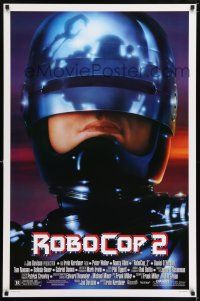 6k574 ROBOCOP 2 1sh '90 great close up of cyborg policeman Peter Weller, sci-fi sequel!