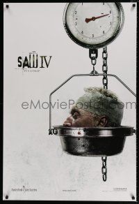 6k596 SAW IV int'l teaser 1sh '07 serial killer Tobin Bell, gross horror image of large head!
