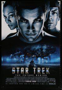 6k662 STAR TREK IMAX advance DS 1sh '09 Chis Pine on motorcycle, Zachary Quinto, Zoe Saldana!