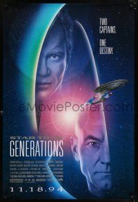 6k681 STAR TREK: GENERATIONS advance 1sh '94 Stewart as Picard & Shatner as Kirk, two captains!