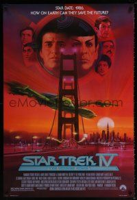 6k672 STAR TREK IV 1sh '86 art of Leonard Nimoy, Shatner & Klingon Bird-of-Prey by Bob Peak!