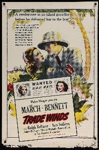 6k767 TRADE WINDS 1sh R40s Fredric March hangs wanted sign with Joan Bennett's face on it!