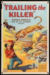 6k769 TRAILING THE KILLER style B 1sh '32 stone litho of dog saving man from mountain lion!