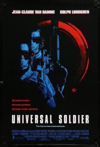 6k796 UNIVERSAL SOLDIER DS 1sh '92 great close up of Jean-Claude Van Damme & Dolph Lundgren!