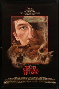6k849 YOUNG SHERLOCK HOLMES 1sh '85 Steven Spielberg, Nicholas Rowe, really cool detective art!