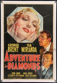 6m002 ADVENTURE IN DIAMONDS linen 1sh '40 art of Isa Miranda in giant gem, George Brent, John Loder