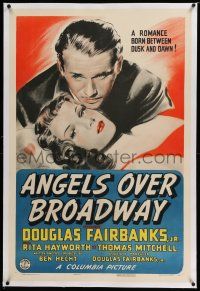 6m006 ANGELS OVER BROADWAY linen 1sh '40 Banye art of sexy Rita Hayworth & Douglas Fairbanks Jr!