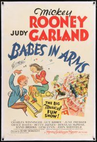 6m009 BABES IN ARMS linen style C 1sh '39 great Al Hirschfeld art of Mickey Rooney & Judy Garland!