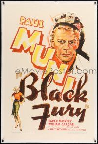 6m012 BLACK FURY linen 1sh '35 art of coal miner union organizer Paul Muni, Michael Curtiz!