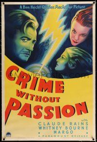 6m026 CRIME WITHOUT PASSION linen 1sh '34 stone litho of lightning between Rains, Bourne & Margo!