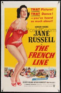 6m045 FRENCH LINE linen 2D 1sh '54 Howard Hughes, art of sexy Jane Russell in skimpy outfit!