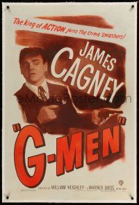 6m052 G-MEN linen 1sh R49 James Cagney with two guns, the king of ACTION joins the crime smashers!