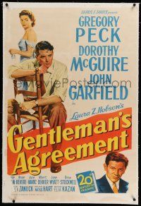 6m047 GENTLEMAN'S AGREEMENT linen 1sh '47 Elia Kazan, Gregory Peck, Dorothy McGuire, John Garfield