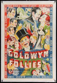 6m055 GOLDWYN FOLLIES linen 1sh '38 cool cast montage art including Edgar Bergen & Charlie McCarthy!