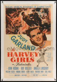 6m057 HARVEY GIRLS linen 1sh '45 art of Judy Garland, MGM's musical romance of daring days!