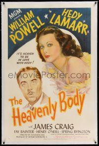 6m059 HEAVENLY BODY linen 1sh '44 William Powell, it's heaven to be in love with sexy Hedy Lamarr!