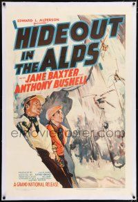 6m061 HIDEOUT IN THE ALPS linen 1sh '37 Jane Baxter, Anthony Bushell, cool skiing disaster art!