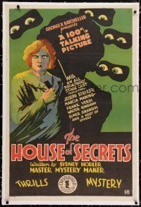 6m066 HOUSE OF SECRETS linen 1sh '29 great spooky mystery image, stone litho, incredibly rare!