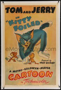 6m075 KITTY FOILED linen 1sh '48 Jerry the mouse teams up w/ canary to make Tom the cat miserable!