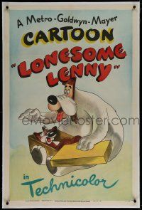 6m086 LONESOME LENNY linen 1sh '46 Tex Avery art of a giant dog who loves Screwy Squirrel too much!