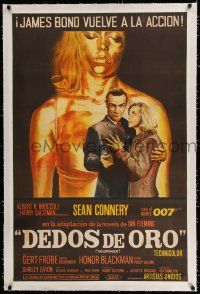 6p171 GOLDFINGER linen Argentinean '64 great art of Sean Connery as James Bond & golden girl!